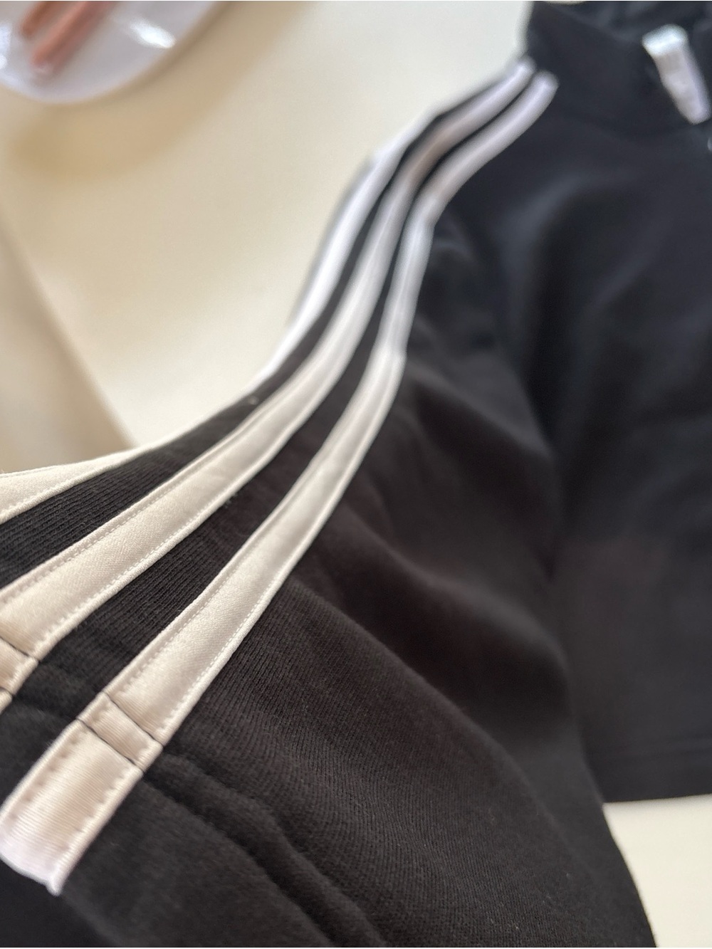 adidas Black Quarter-Zip Pullover with White Stripes - Picture 6 of 9